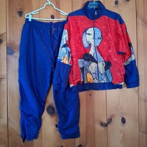Vintage Picasso Silk Blend Graphic Bomber Jacket and Pants Set